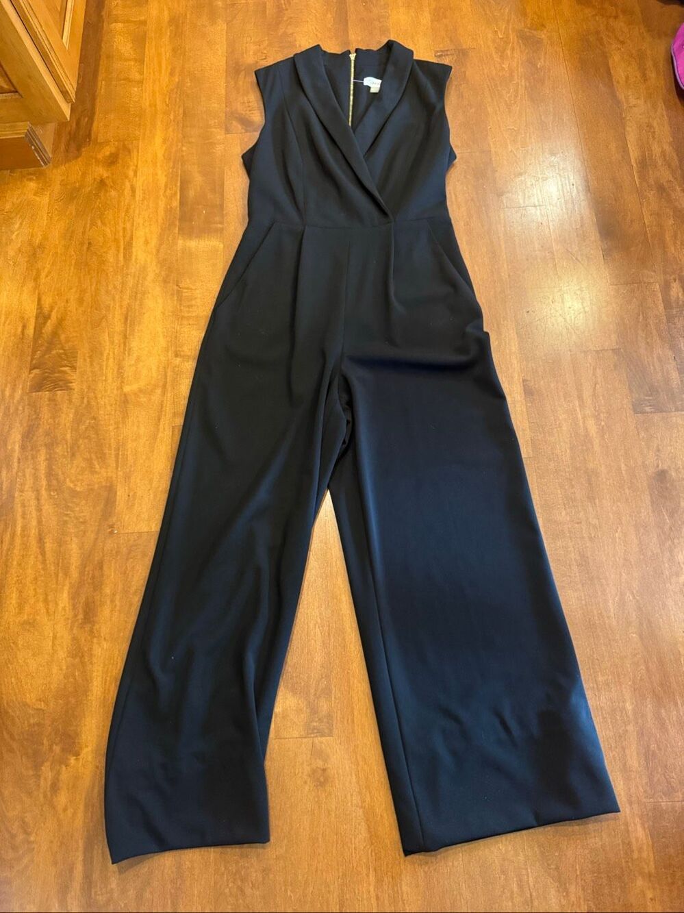 Calvin Klein Women’s Size 6 Black Wrap Front Wide Leg Jumpsuit